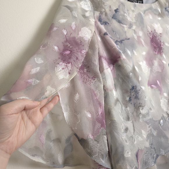 ALEX Evenings Tie Dye 3/4 Sleeve Floral‎ Textured Asymmetric Tier Hem Blouse Mp - Picture 6 of 8